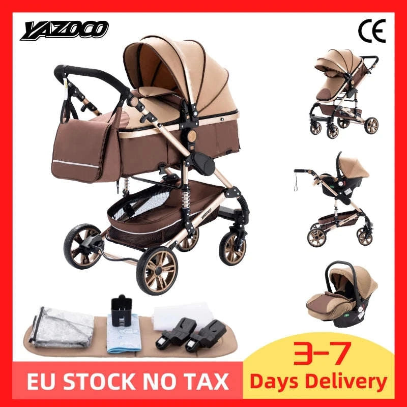 Luxurious 3‑in‑1 Baby Stroller High‑Landscape Travel System-HX1 all black