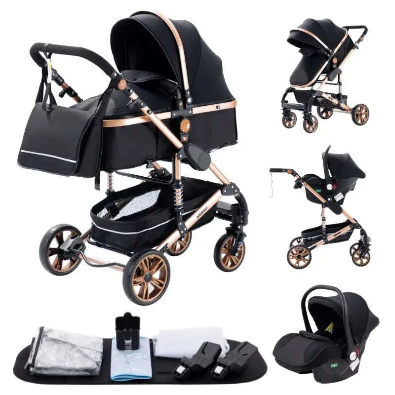 Luxurious 3‑in‑1 Baby Stroller High‑Landscape Travel System-HX1 all black