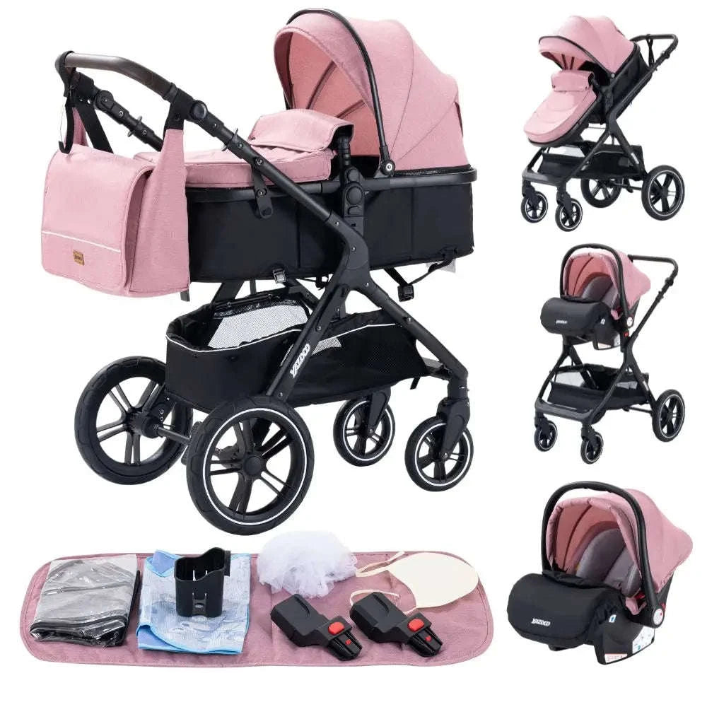 Luxurious 3‑in‑1 Baby Stroller High‑Landscape Travel System-HX1 all black