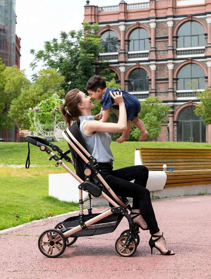 Luxurious 3‑in‑1 Baby Stroller High‑Landscape Travel System-HX1 all black
