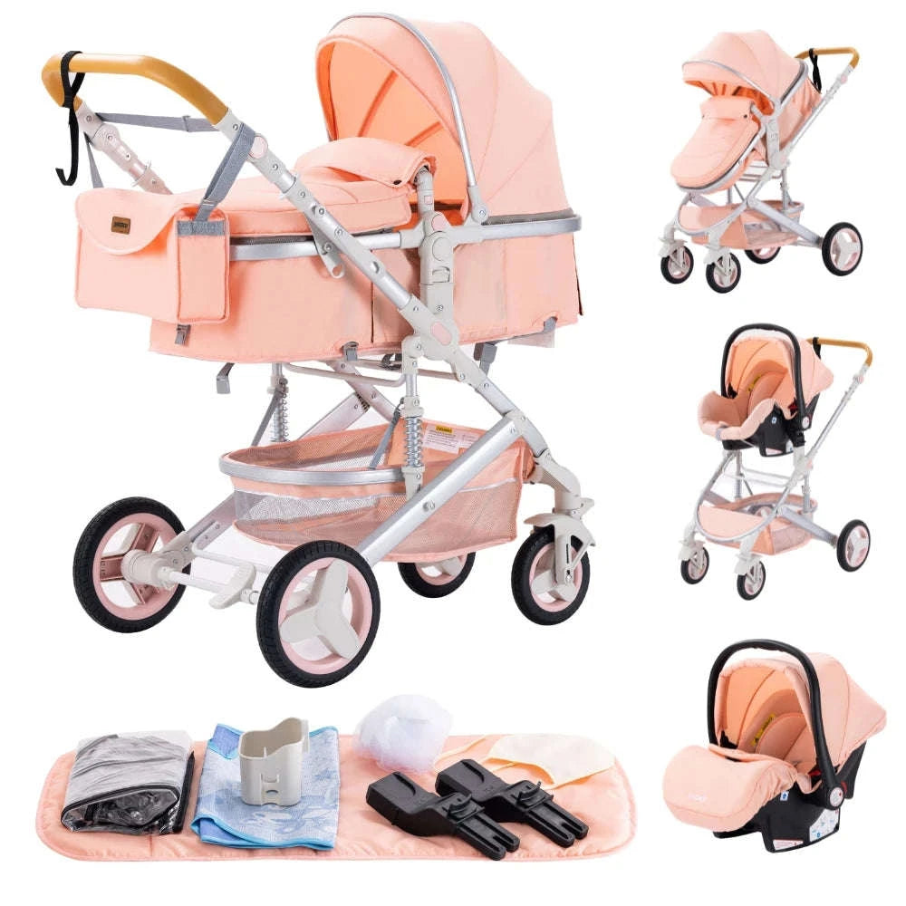 Luxurious 3‑in‑1 Baby Stroller High‑Landscape Travel System-HX1 all black