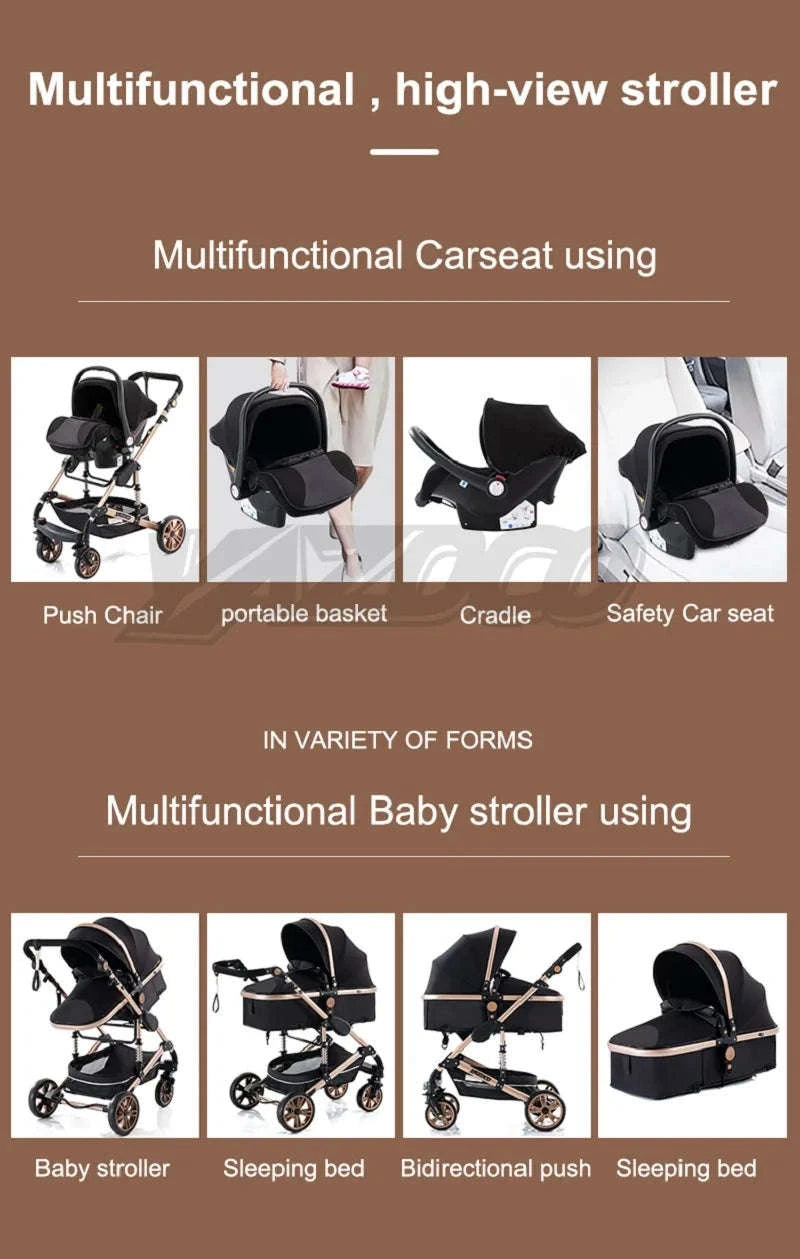 Luxurious 3‑in‑1 Baby Stroller High‑Landscape Travel System-HX1 all black