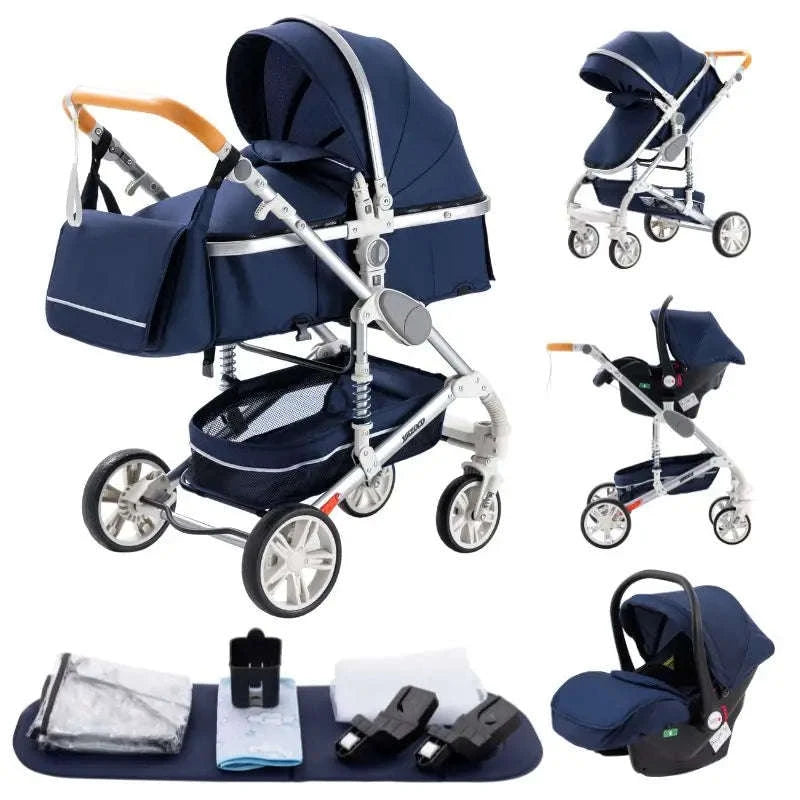 Luxurious 3‑in‑1 Baby Stroller High‑Landscape Travel System-HX1 all black