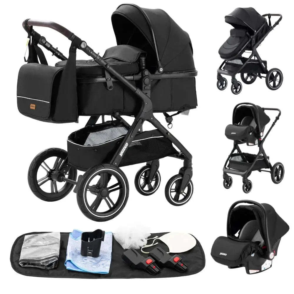 Luxurious 3‑in‑1 Baby Stroller High‑Landscape Travel System-HX1 all black
