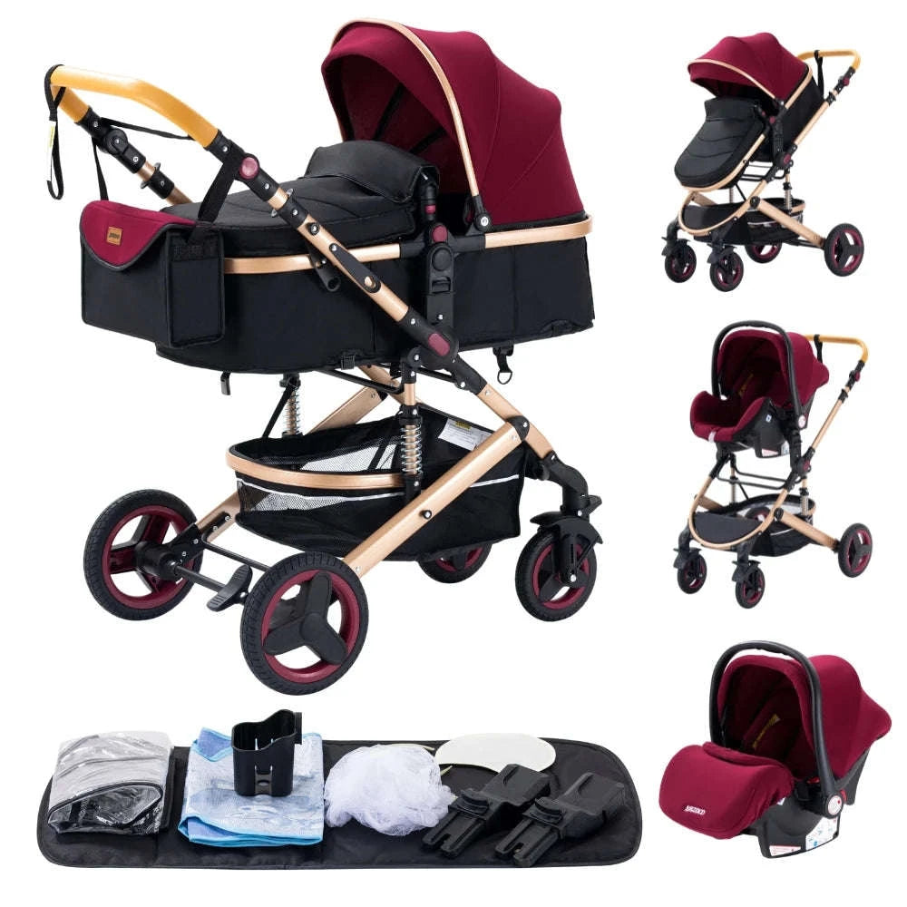 Luxurious 3‑in‑1 Baby Stroller High‑Landscape Travel System-HX1 all black