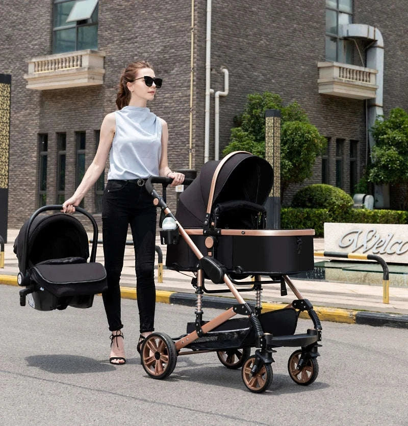 Luxurious 3‑in‑1 Baby Stroller High‑Landscape Travel System-HX1 all black