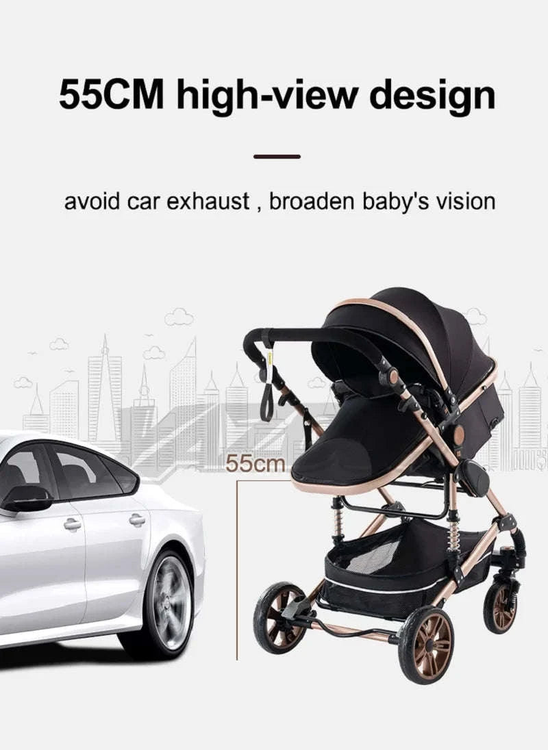 Luxurious 3‑in‑1 Baby Stroller High‑Landscape Travel System-HX1 all black