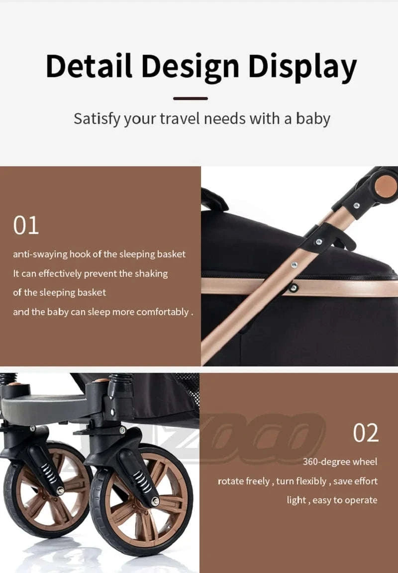 Luxurious 3‑in‑1 Baby Stroller High‑Landscape Travel System-HX1 all black