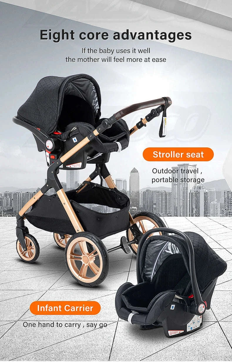 Luxury 3‑in‑1 Baby Stroller High‑Landscape Travel System-H530 Grey