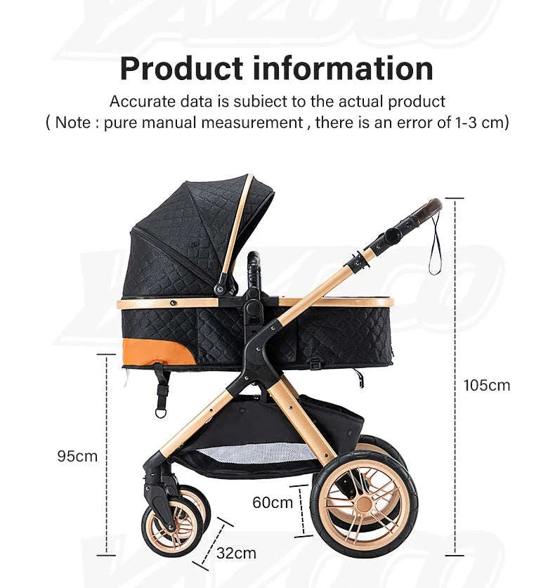 Luxury 3‑in‑1 Baby Stroller High‑Landscape Travel System-H530 Grey