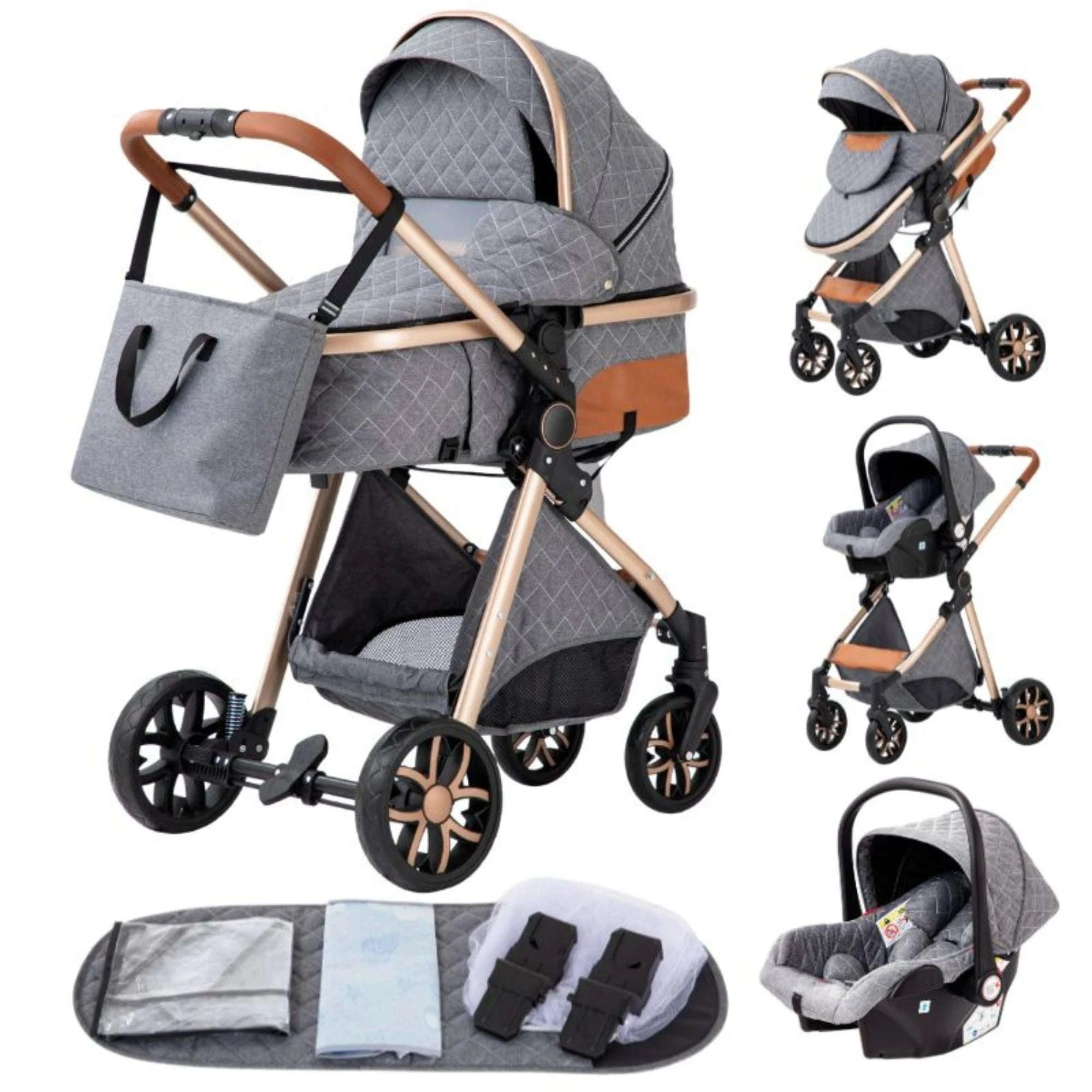 Luxury 3‑in‑1 Baby Stroller High‑Landscape Travel System-H530 Grey