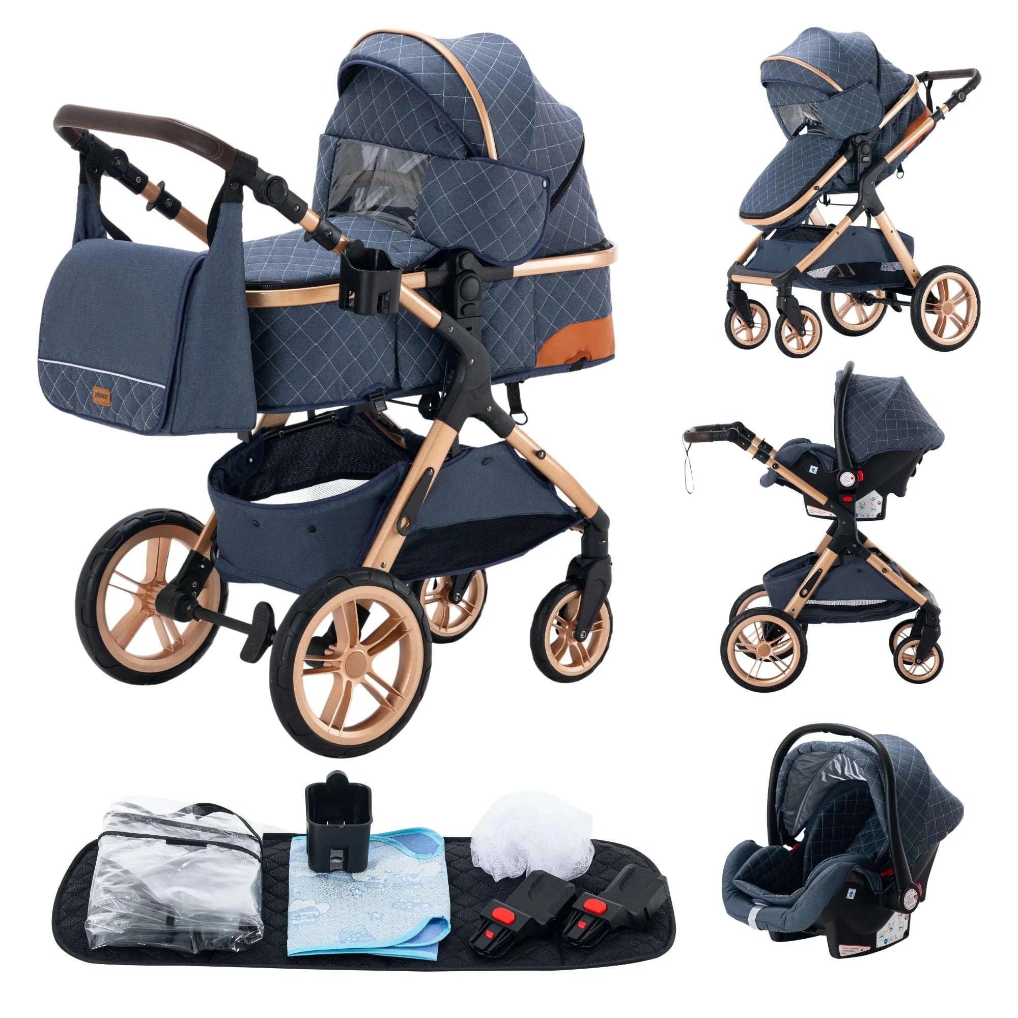 Luxury 3‑in‑1 Baby Stroller High‑Landscape Travel System-H530 Grey