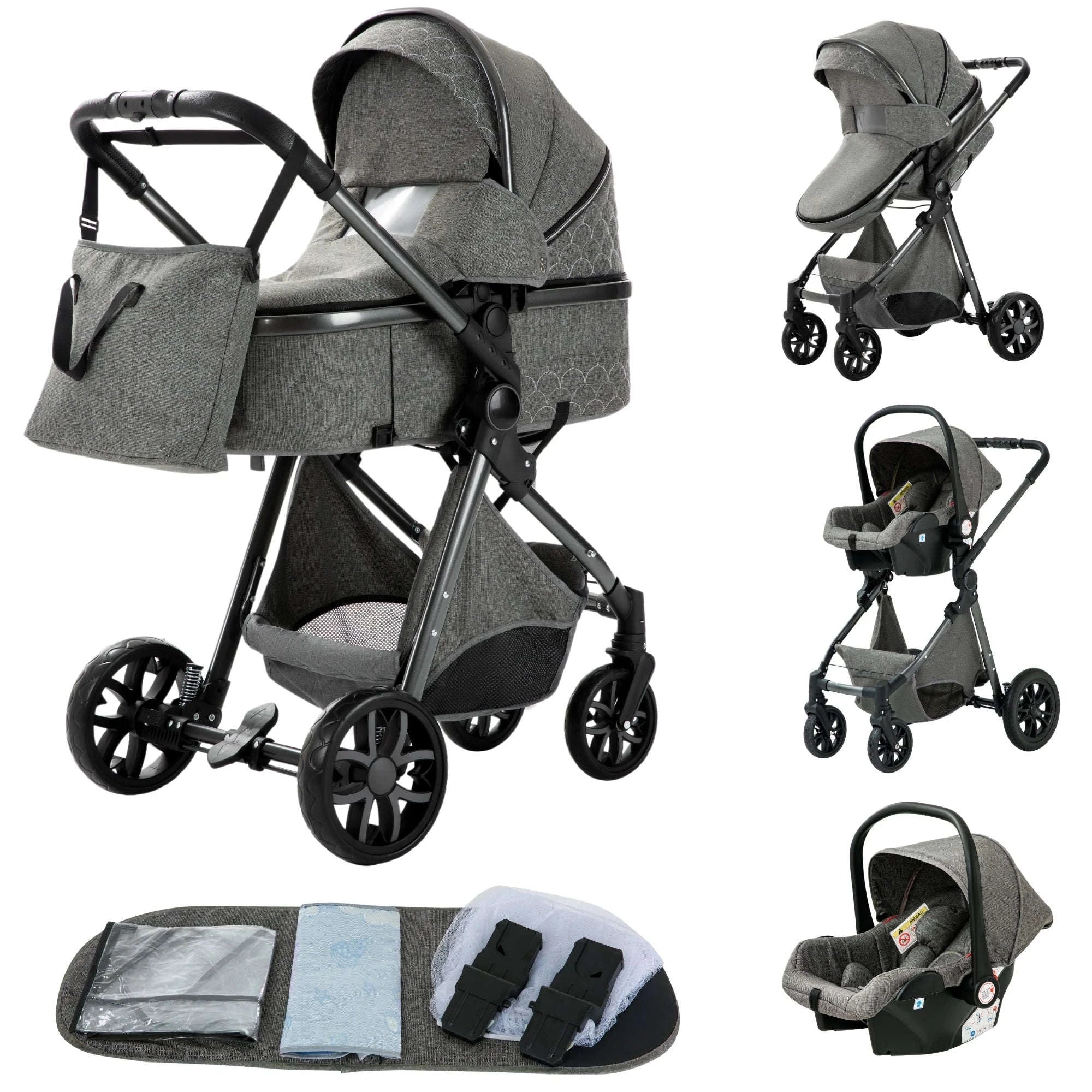 Luxury 3‑in‑1 Baby Stroller High‑Landscape Travel System-H530 Grey