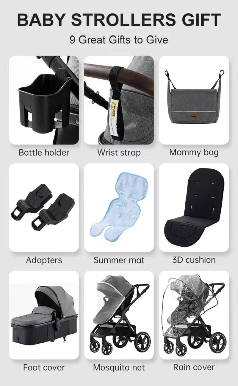 Luxury Baby Stroller 3‑in‑1 High Landscape Travel Pram-HX1 ALLBLACK / france