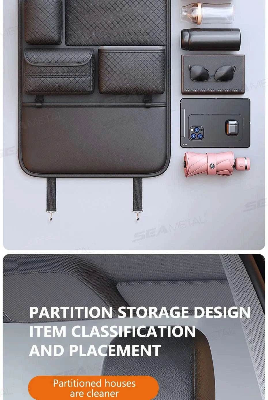 Luxury Car Seat Back Storage Bag Multifunction Backseat Organizer-Black