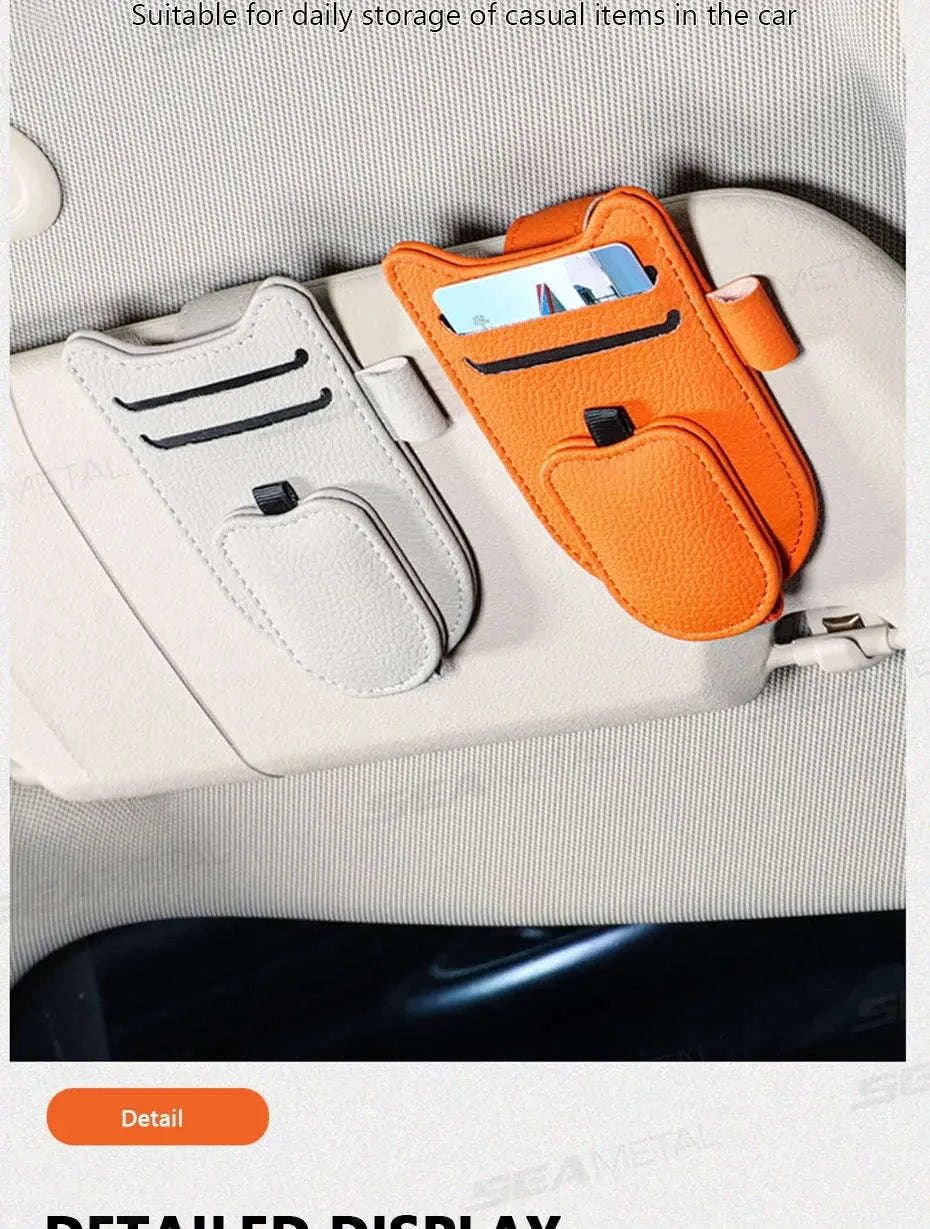 Luxury Car Visor Glasses Clip with Card Holder-White 1pc