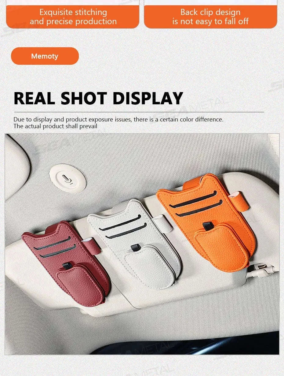 Luxury Car Visor Glasses Clip with Card Holder-White 1pc