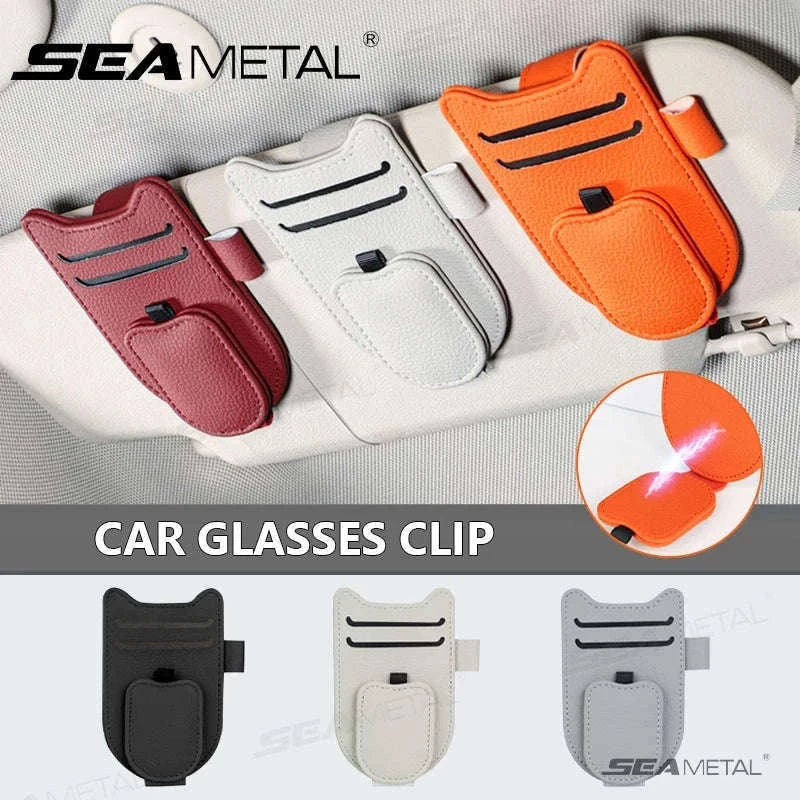 Luxury Car Visor Glasses Clip with Card Holder-White 1pc