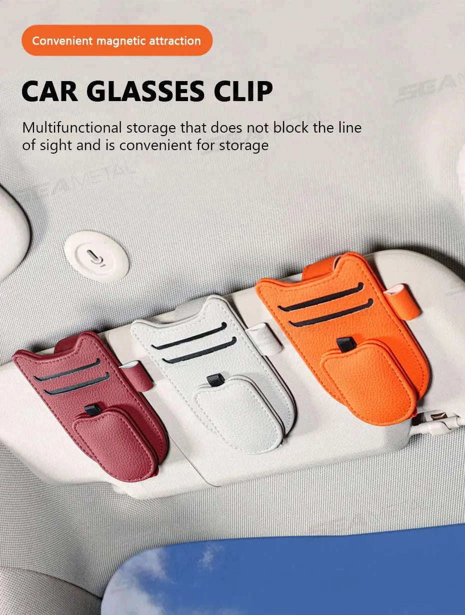 Luxury Car Visor Glasses Clip with Card Holder-White 1pc