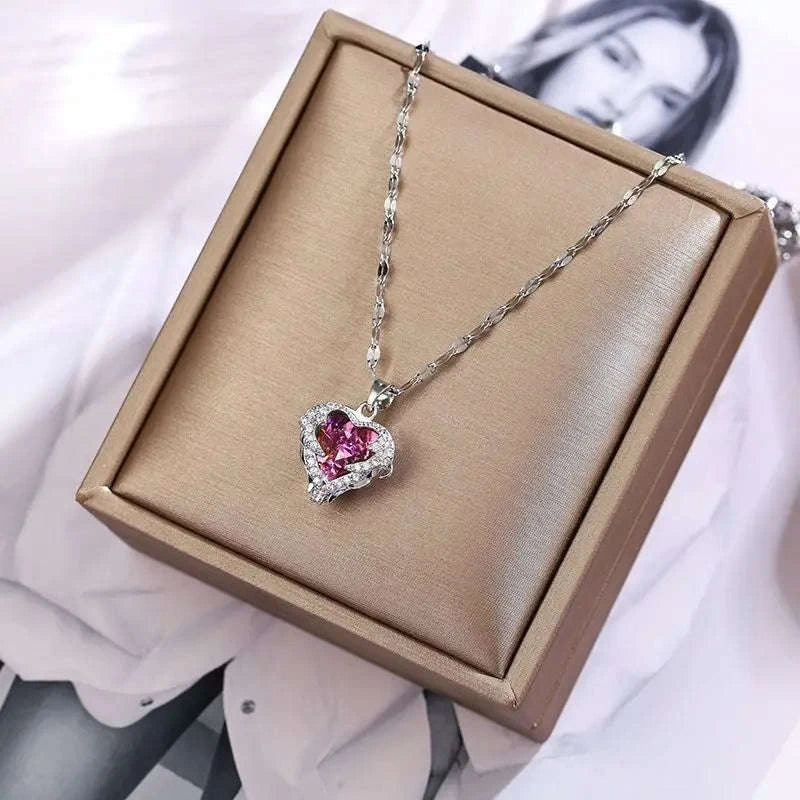Luxury Crystal Ocean Heart Pendant Necklace-3001 silver
