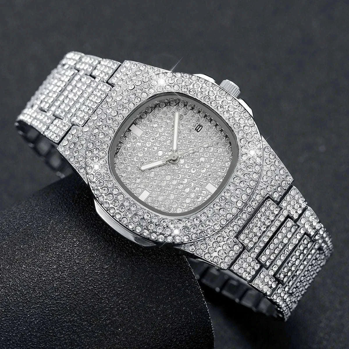 Luxury Full Diamond Men's Stainless Steel Quartz Watch-Gold