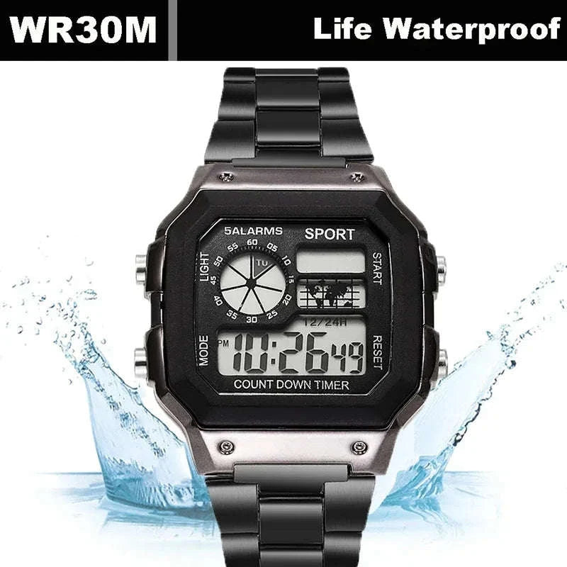 Luxury Men's Digital Watch with Stainless Steel Strap-Rose-gold