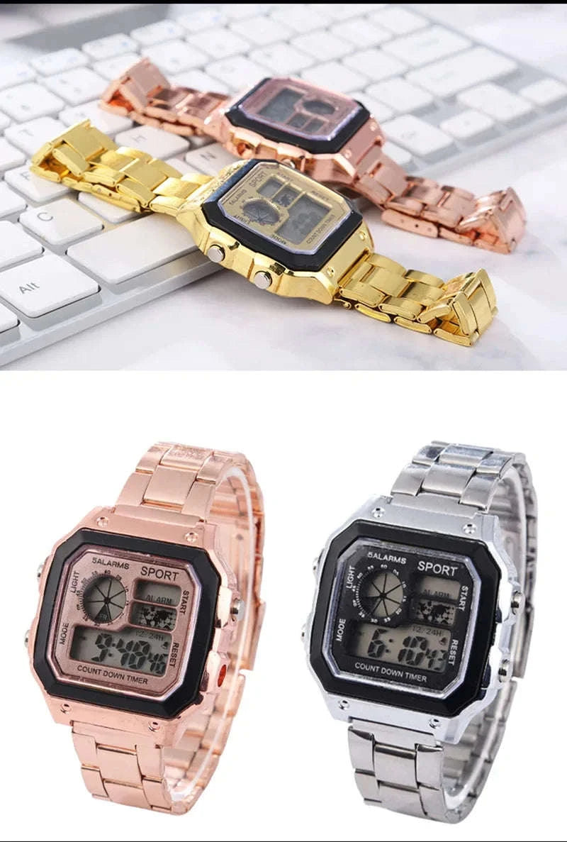Luxury Men's Digital Watch with Stainless Steel Strap-Rose-gold