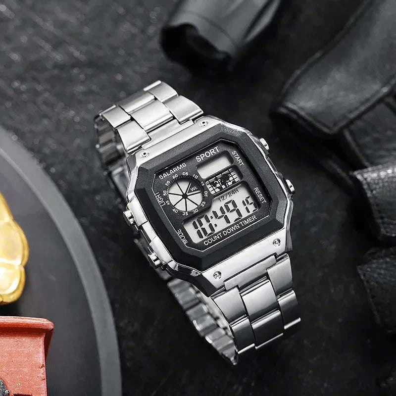 Luxury Men's Digital Watch with Stainless Steel Strap-Rose-gold