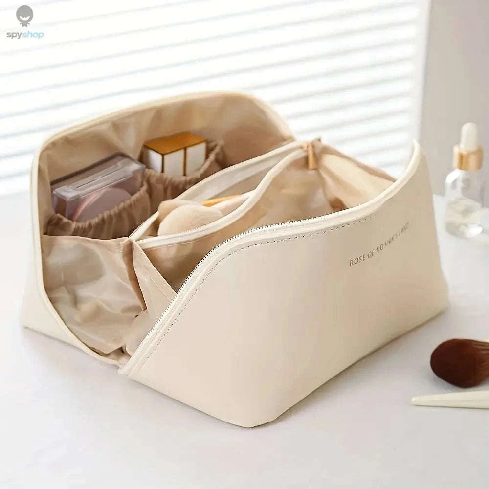 Luxury PU Leather Makeup Organizer Bag – Elegant, Durable, Travel-Ready-pink