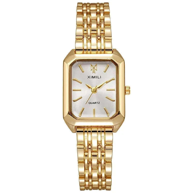 Luxury Quartz Watch with Rhinestone Detail and Rectangular Dial-Pink