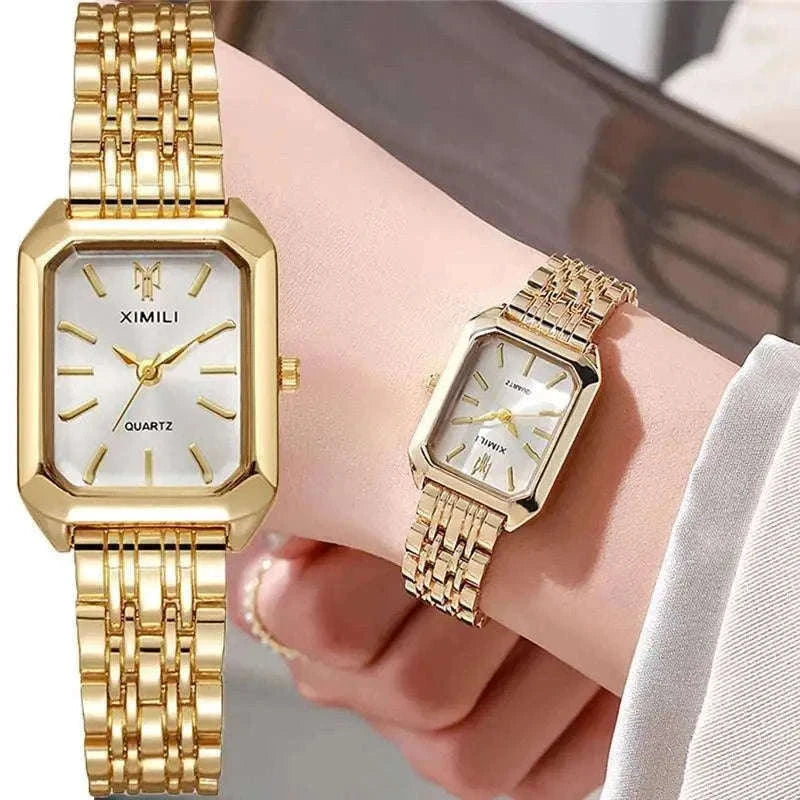 Luxury Quartz Watch with Rhinestone Detail and Rectangular Dial-Pink