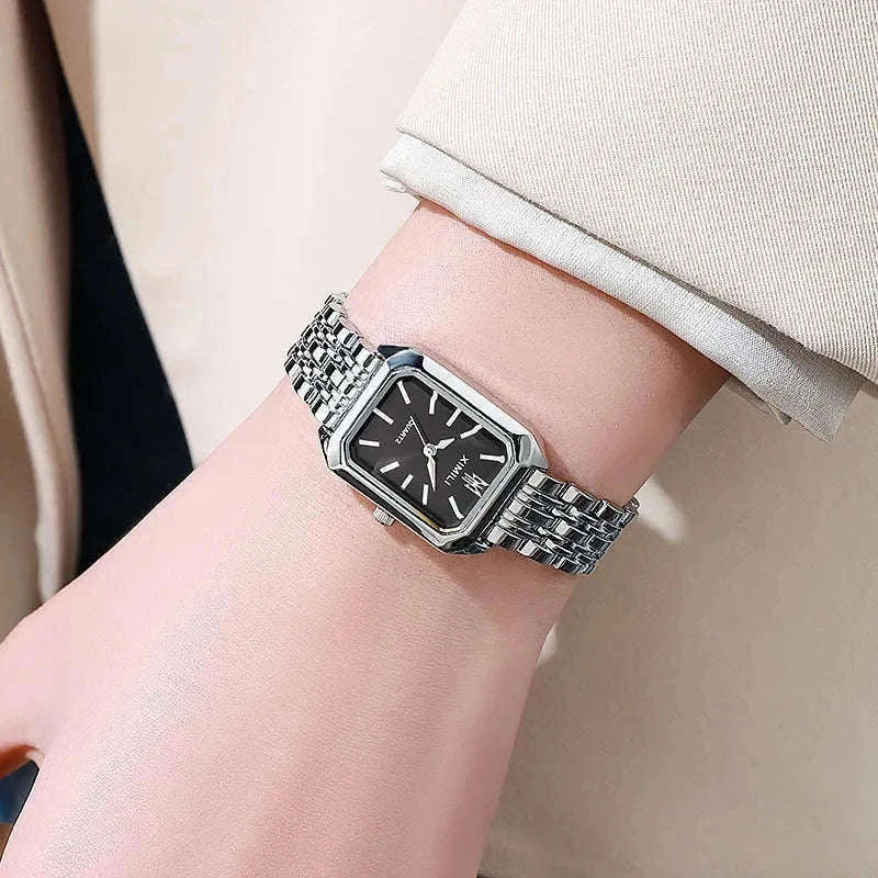 Luxury Quartz Watch with Rhinestone Detail and Rectangular Dial-Pink