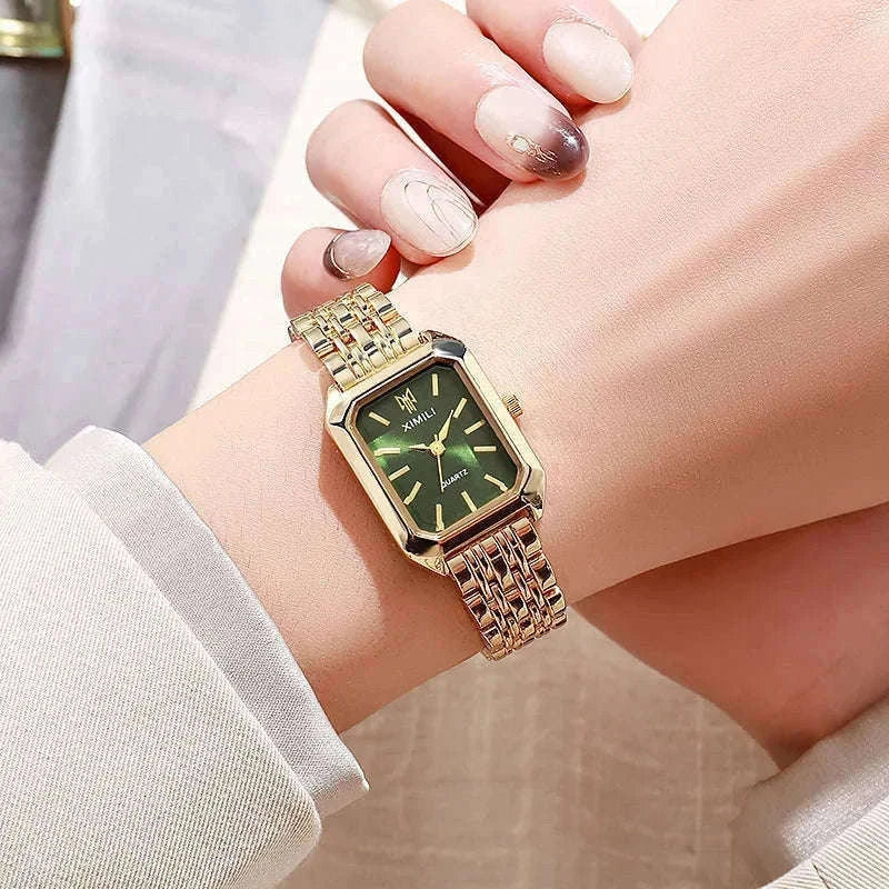 Luxury Quartz Watch with Rhinestone Detail and Rectangular Dial-Pink