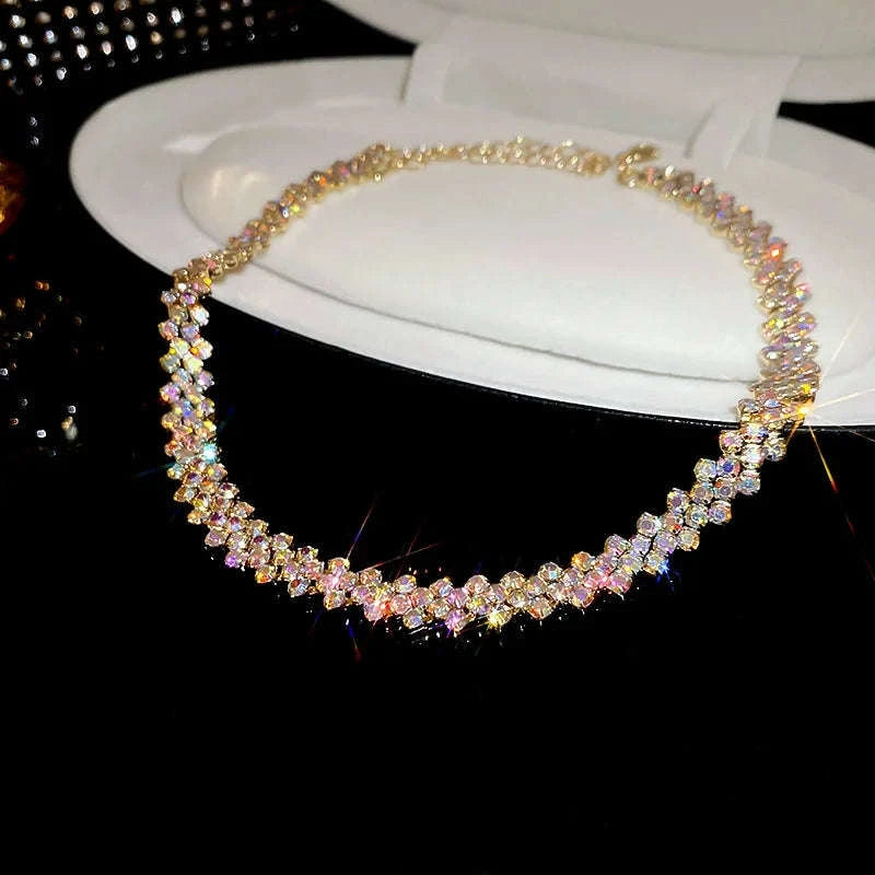 Luxury Rhinestone Choker Necklace with Geometric Crystal Design-dark blue