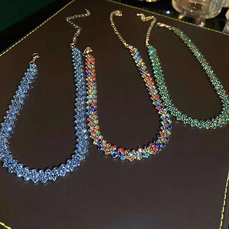 Luxury Rhinestone Choker Necklace with Geometric Crystal Design-dark blue