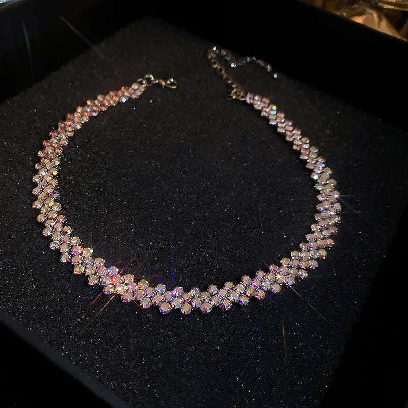 Luxury Rhinestone Choker Necklace with Geometric Crystal Design-dark blue