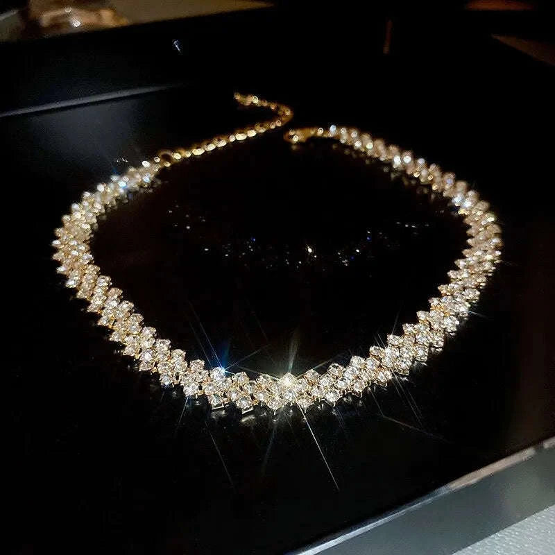 Luxury Rhinestone Choker Necklace with Geometric Crystal Design-dark blue