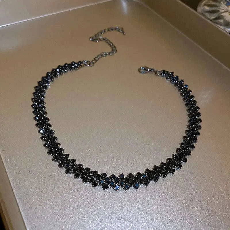 Luxury Rhinestone Choker Necklace with Geometric Crystal Design-dark blue