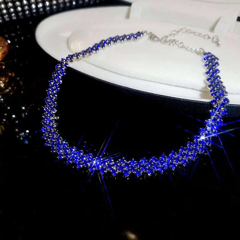 Luxury Rhinestone Choker Necklace with Geometric Crystal Design-dark blue
