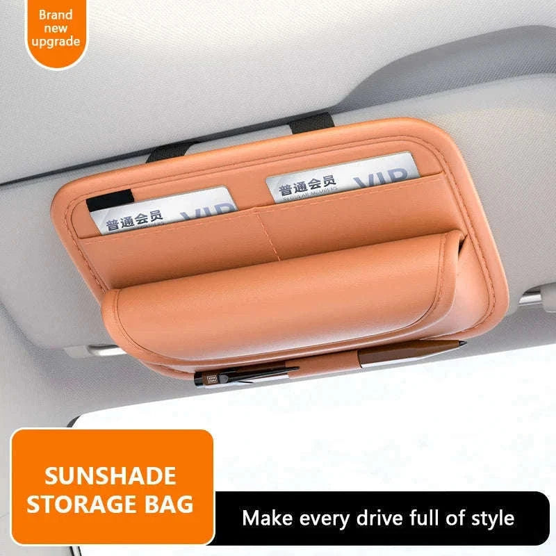 Luxury Sun Visor Glasses Holder Storage Bag-Beige