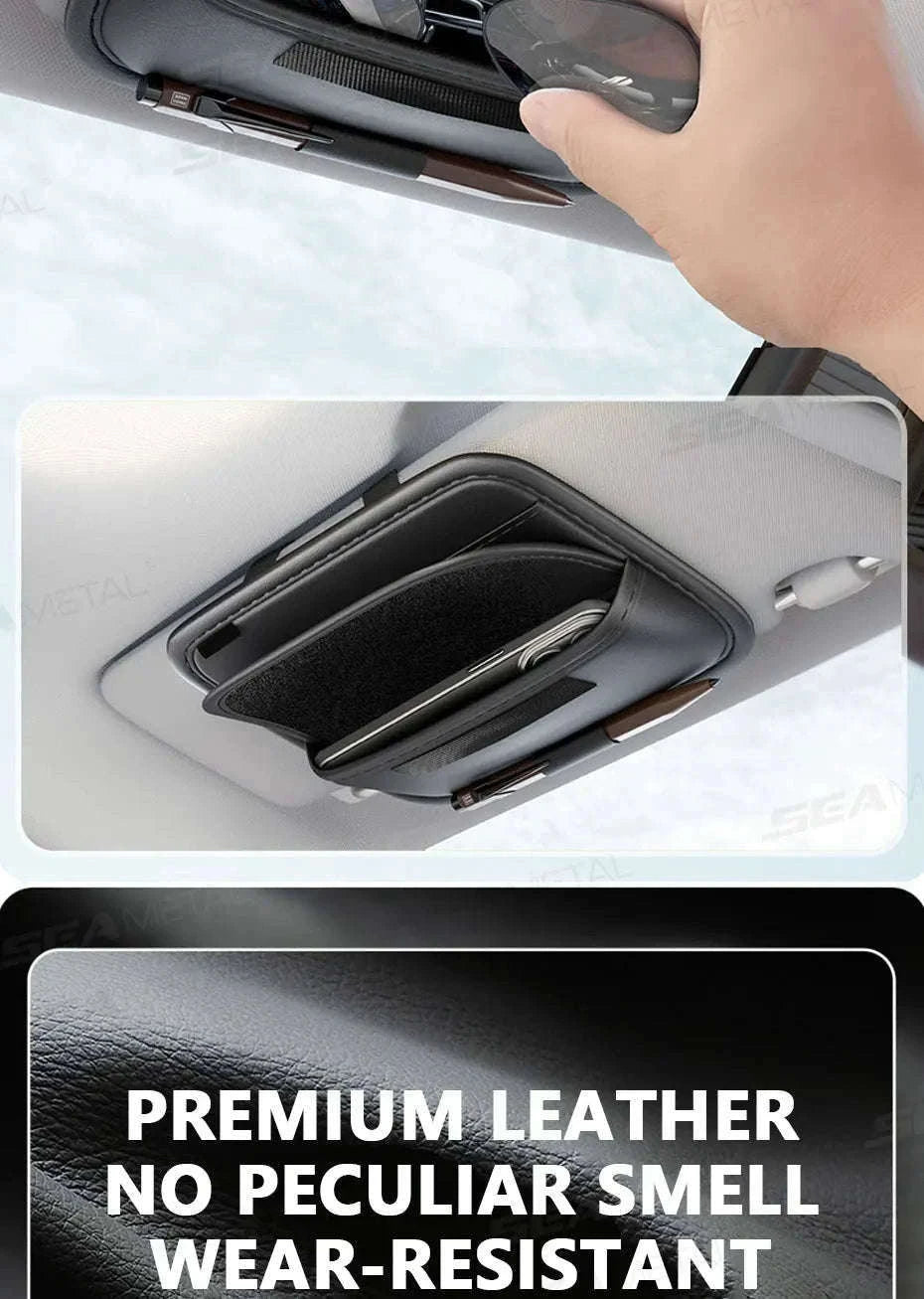 Luxury Sun Visor Glasses Holder Storage Bag-Beige
