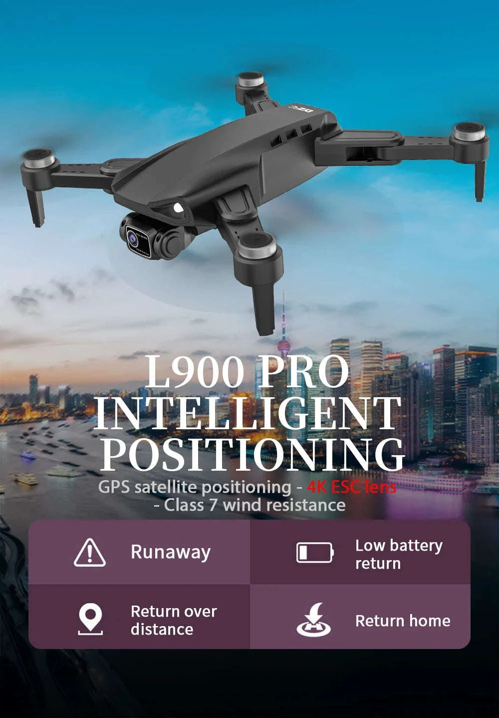LYZRC L900 PRO SE Brushless GPS 4K Drone-SE Black 2 BATT FB