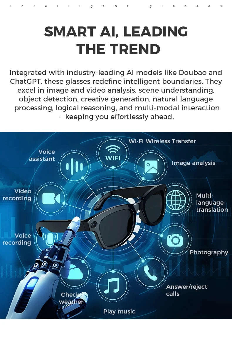 M01 Smart Glasses with Camera and AI Translation-WHITE