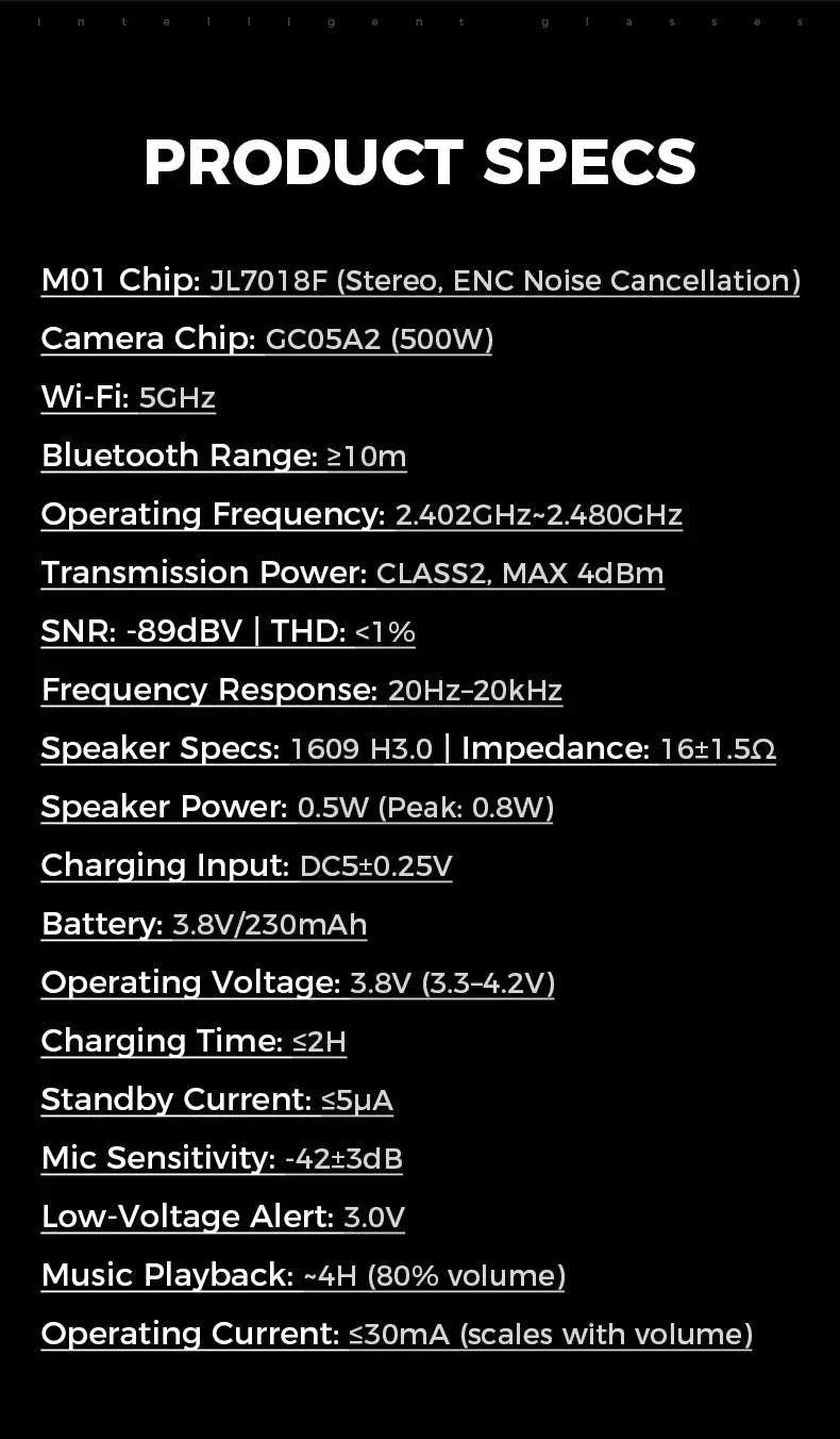 M01 Smart Glasses with Camera and AI Translation-WHITE