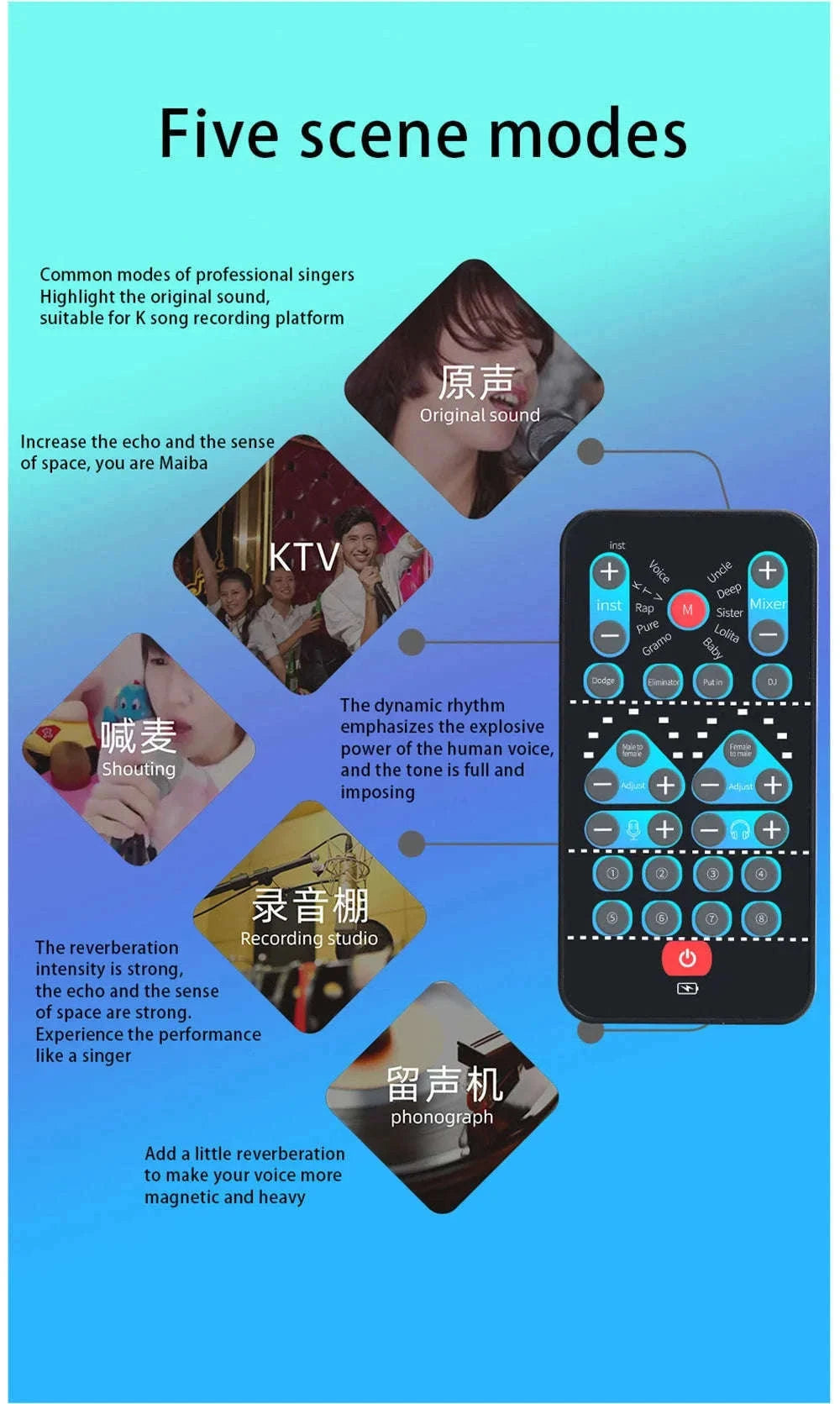 M10 Voice Changer Device with Karaoke and Multi-Voice Effects-M10