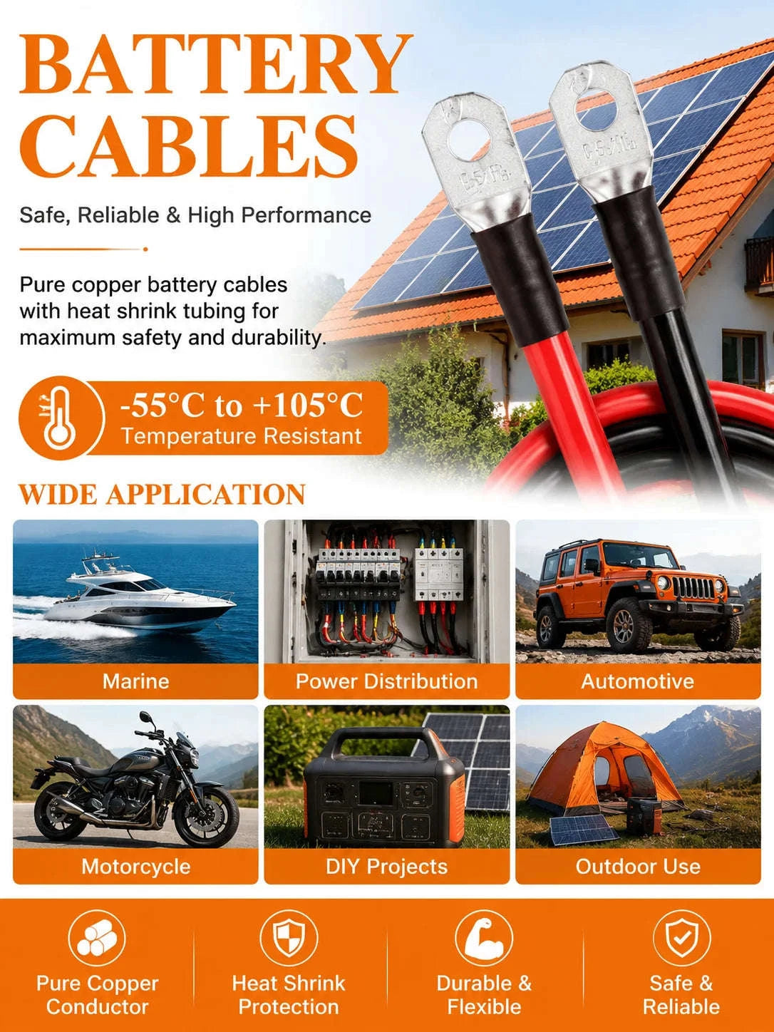 M8 Battery Cable 2 AWG or 4 AWG with 5/16 Lugs-4AWG M8 0.9Meter 3ft / Germany
