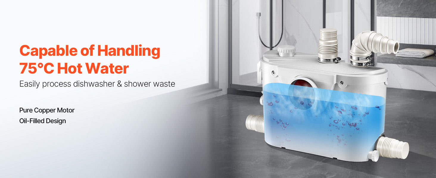 SucceBuy Macerator Pump 500W 29 GPM Flow 26ft/8m Head Sewerage Toilet Pump for Kitchen, Basement, Shower, Sink, Laundry, Bathtub