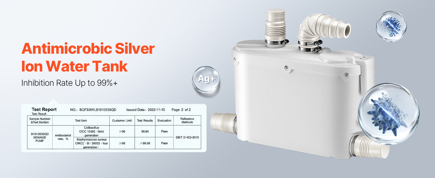 SucceBuy Macerator Pump 500W 29 GPM Flow 26ft/8m Head Sewerage Toilet Pump for Kitchen, Basement, Shower, Sink, Laundry, Bathtub