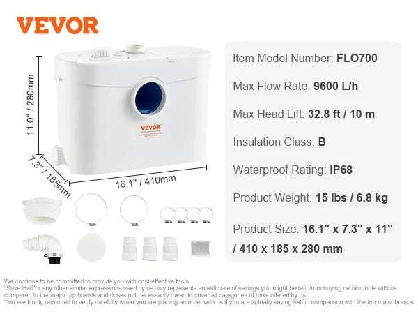 Macerator Pump Upflush Wastewater System for Toilet & Basement-500W 4 Water Inlets / EU / GERMANY