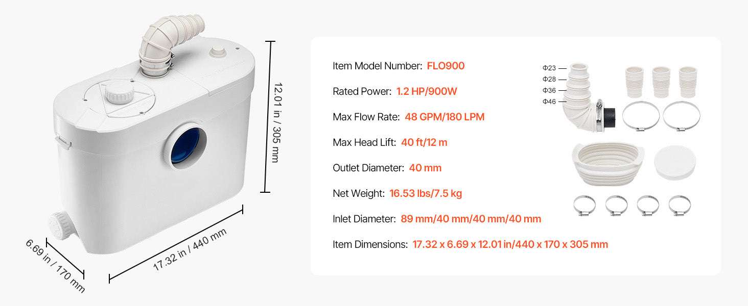 Macerator Pump Upflush Wastewater System for Toilet & Basement-500W 4 Water Inlets / EU / GERMANY